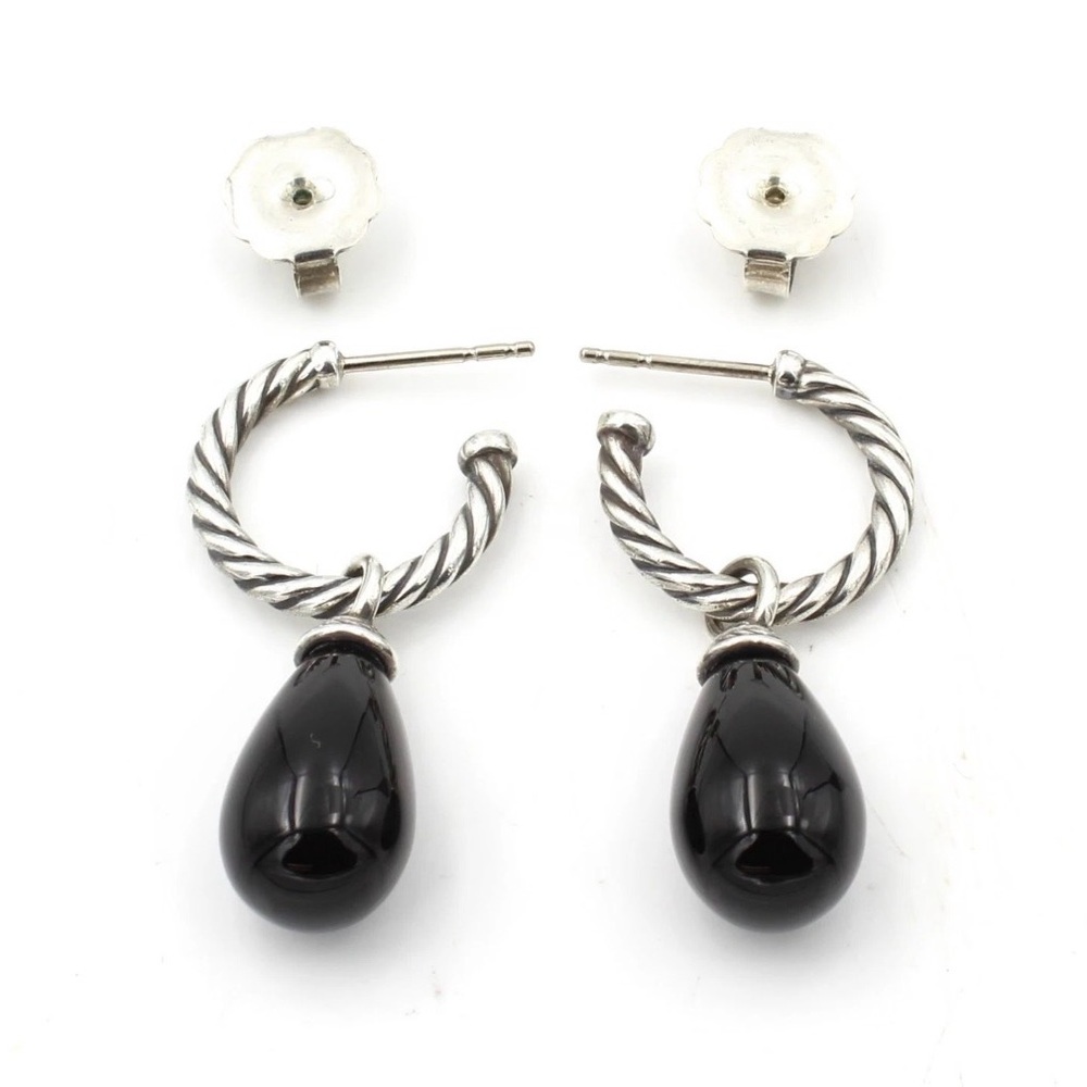 Vintage David Yurman Sterling DY Elements Black Onyx Drop Earrings - Picture 5 of 6